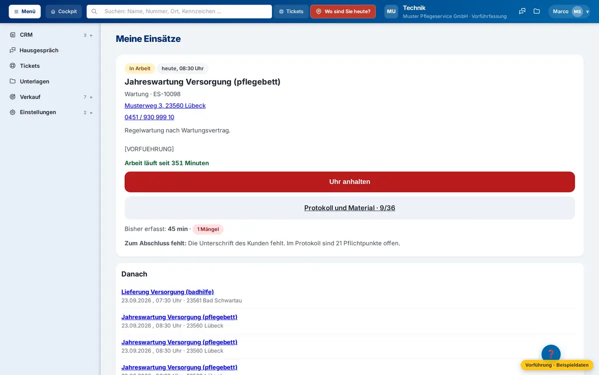 Der Monteur sieht seinen Einsatz – und was ihm noch fehlt – Muster Pflegeservice GmbH