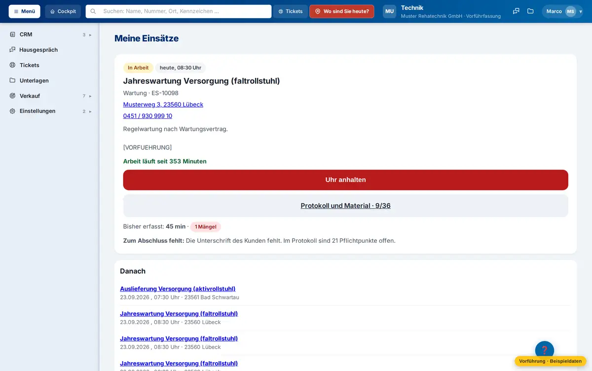 Der Monteur sieht seinen Einsatz – und was ihm noch fehlt – Muster Rehatechnik GmbH